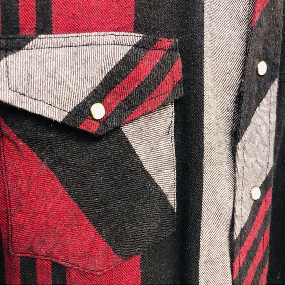 Vintage Wrangler Western Shirt Red Black Gray Stripe - Picture 13 of 16